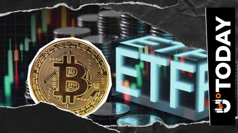 Eine Bitcoin-Münze vor einem steigenden Kurs-Chart und ETF-Schriftzug