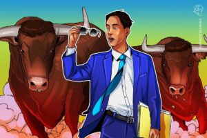 Eine leuchtende Bitcoin-Münze vor einem stark ansteigenden grünen Kurs-Chart