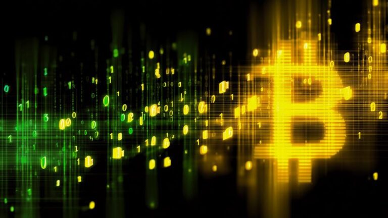 Bitcoin-Münze vor einem ansteigenden grünen Kurs-Chart