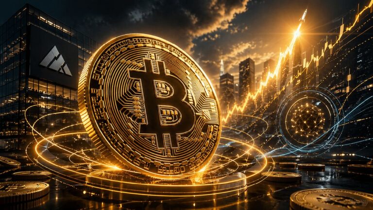 Aufsteigender Bitcoin-Kurschart vor einem schwarzen Hintergrund