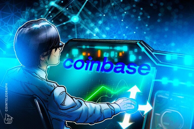 Coinbase-App auf einem Smartphone neben einer physischen Bitcoin-Münze und der britischen Flagge