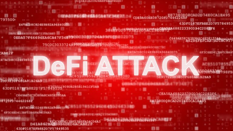 Dunkle Hacker-Silhouette vor einem leuchtenden Ethereum-Logo und rotem Warnsignal