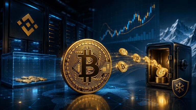 Ein Kurs-Chart neben einer goldenen Bitcoin-Münze, die das schrumpfende Angebot auf Krypto-Börsen symbolisiert