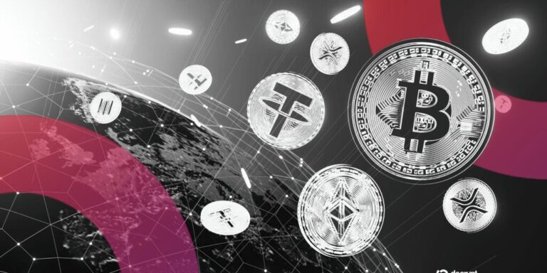 Aufsteigender Kurs-Chart mit einer Bitcoin-Münze und dem US-Kapitol im Hintergrund
