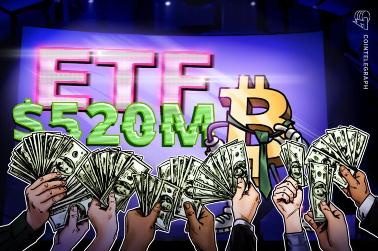Ein leuchtender Bitcoin vor einem aufsteigenden Börsenchart, der die aktuellen Kursgewinne und ETF-Zuflüsse symbolisiert