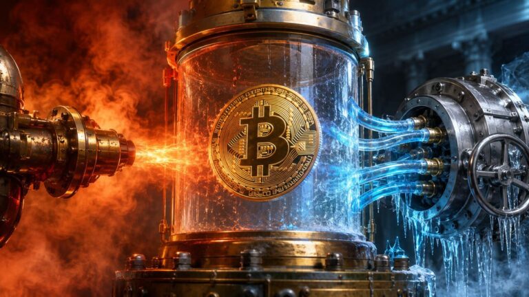Ein aufsteigender Bitcoin-Kurschart vor dem Logo der Bank of America und dem US-Kapitol