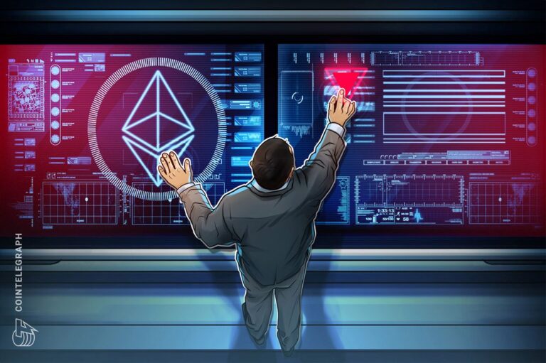 Rote Ethereum-Münze vor einem stark fallenden Kurs-Chart