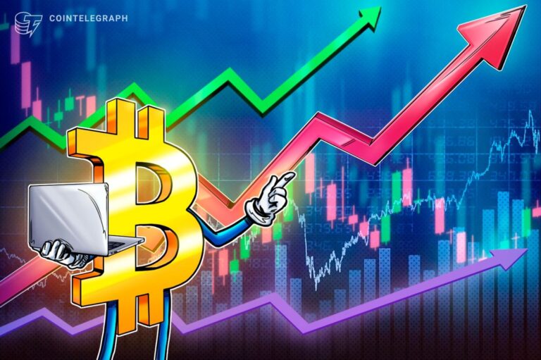 Aufsteigender Bitcoin-Kurs-Chart mit einer physischen Bitcoin-Münze im Vordergrund