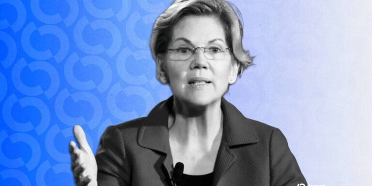 US-Senatorin Elizabeth Warren vor dem Gebäude der Bankenaufsicht