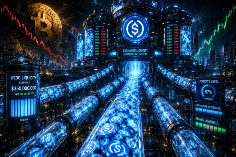 Ein Kurs-Chart, der Bitcoin und Stablecoin-Zuflüsse auf einer Kryptobörse zeigt
