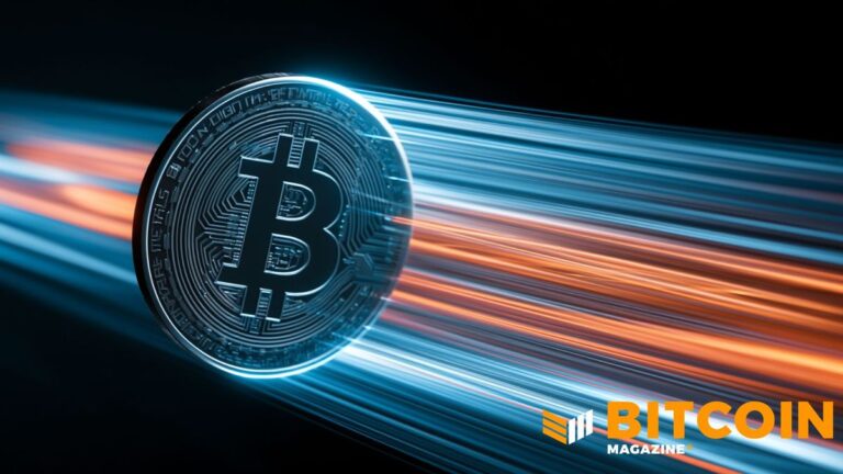 Ein digitaler Bitcoin vor einem leuchtenden Chart mit vielen kleinen Datenpunkten, die Netzwerktransaktionen symbolisieren.
