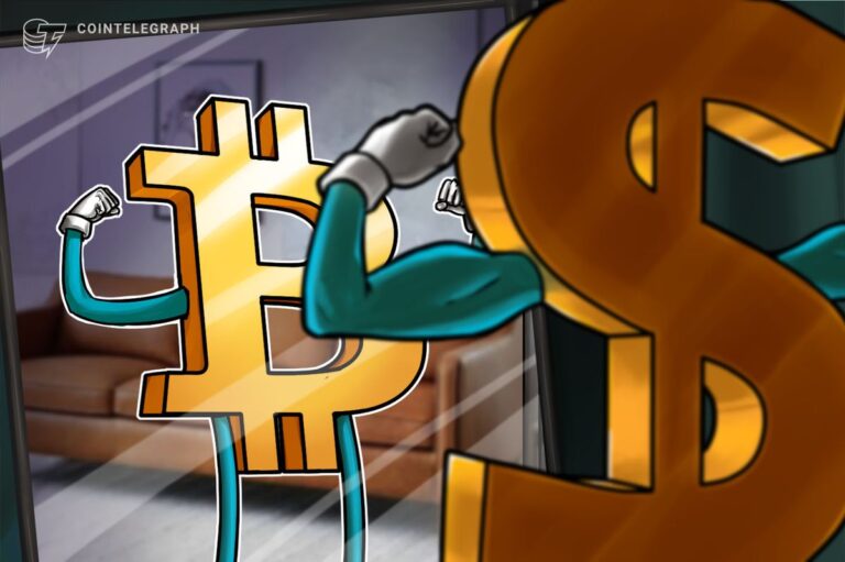 Bitcoin-Münze vor einem Kurs-Chart mit Fokus auf makroökonomische Indikatoren