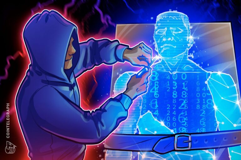 Symbolbild eines Roboters vor einem Ethereum-Logo, der einen Hack im Krypto-Markt darstellt.