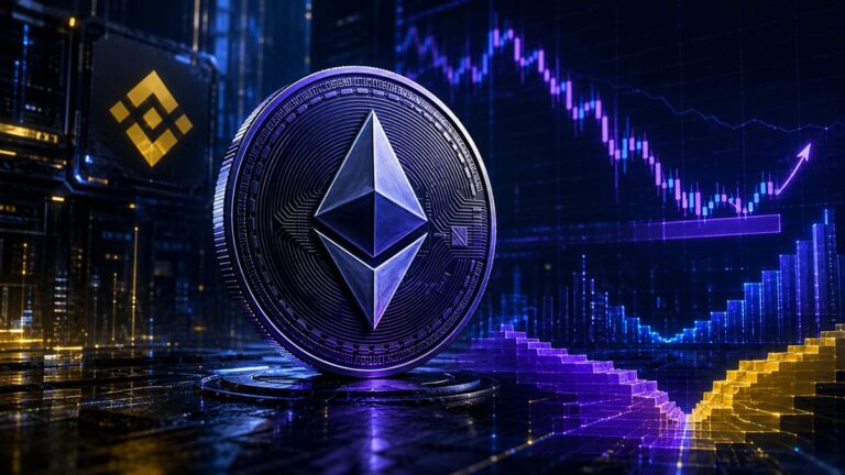 Chart mit steigender Kurve und Ethereum-Logo im Hintergrund