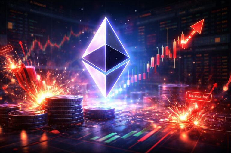 Ein roter Kurschart neben einer Ethereum-Münze, der den historischen Preisrückgang im Juni symbolisiert