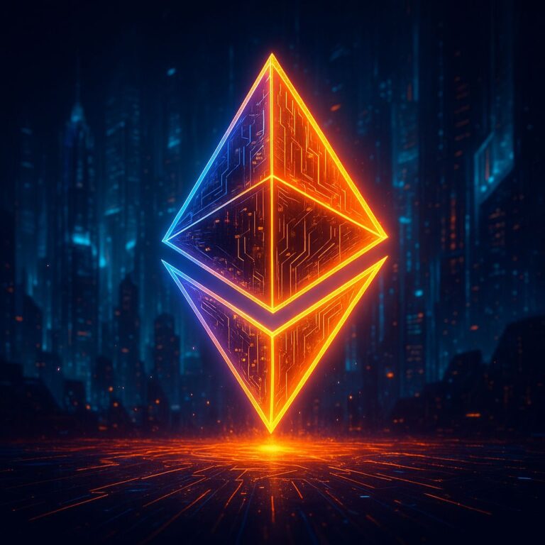 Abstraktes Morpho-Logo vor einem Ethereum-Hintergrund mit aufsteigendem Kurs-Chart