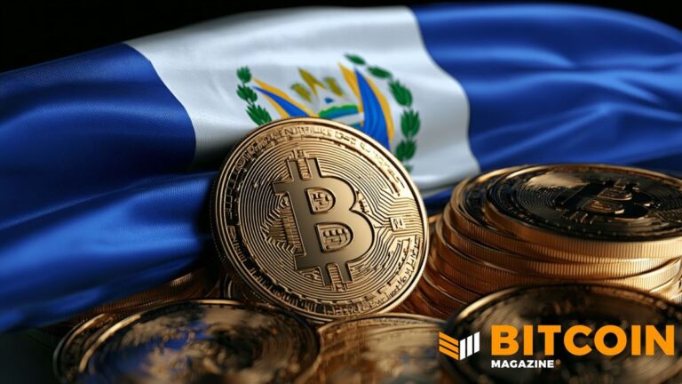 Der Präsident von El Salvador Nayib Bukele vor einer digitalen Bitcoin-Münze und einem steigenden Kurs-Chart