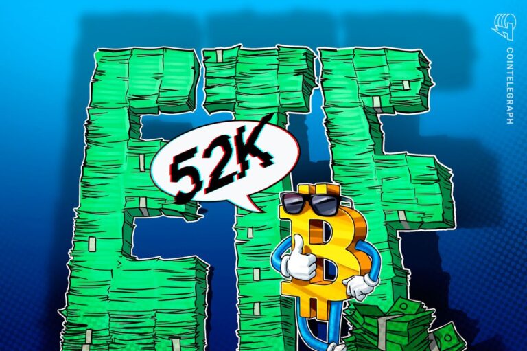 Ein Kurs-Chart neben einer physischen Bitcoin-Münze vor einem institutionellen Hintergrund