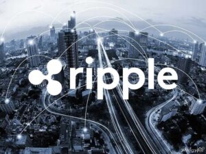 Ripple-Logo neben dem Schriftzug IPO auf einem digitalen Finanz-Chart
