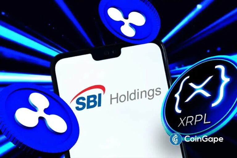 Geschäftsleute bei einer Vertragsunterzeichnung vor einem XRP-Logo
