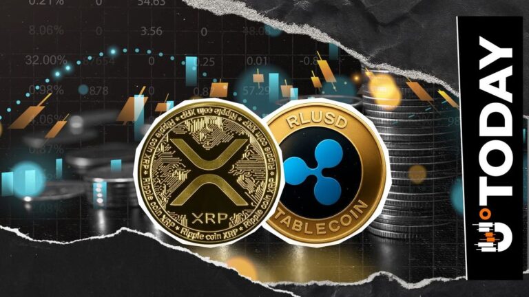 Grafik mit dem Logo von Ripple und dem Token XRP vor einem digitalen Finanz-Hintergrund