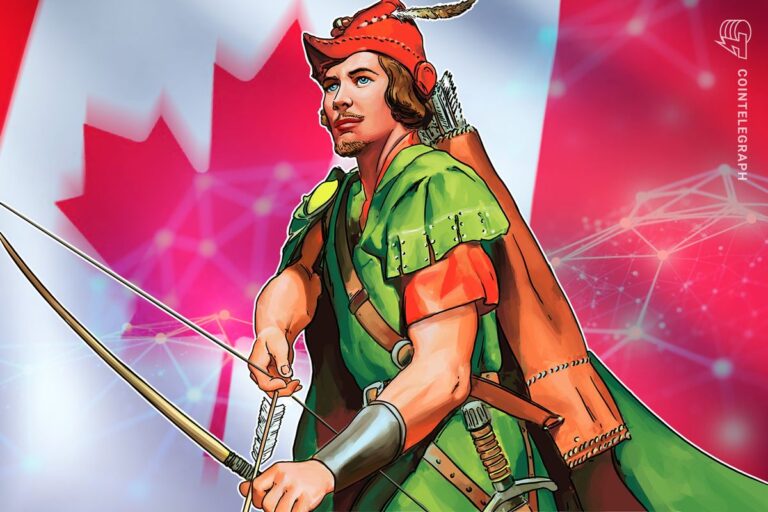 Robinhood App-Logo neben einer kanadischen Flagge und dem Ethereum-Symbol