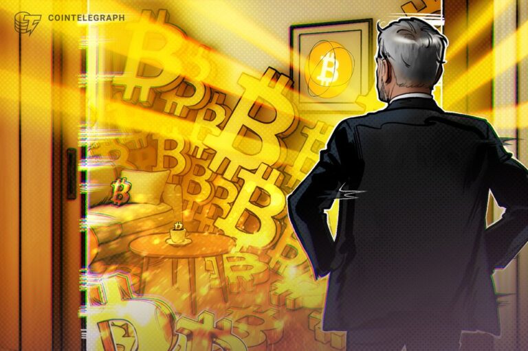 Porträt eines Finanzanalysten vor einem steigenden Bitcoin-Kurschart