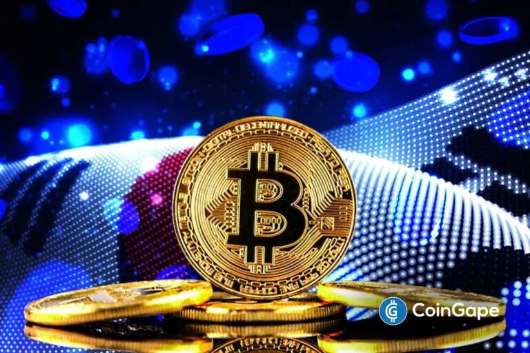 Eine physische Bitcoin-Münze vor der südkoreanischen Flagge