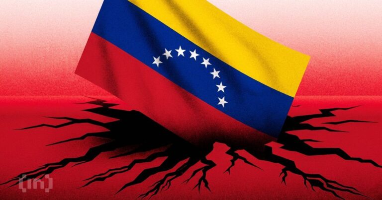 Physische Tether-Münze vor einem Kurs-Chart und bolivarischen Geldscheinen in Venezuela