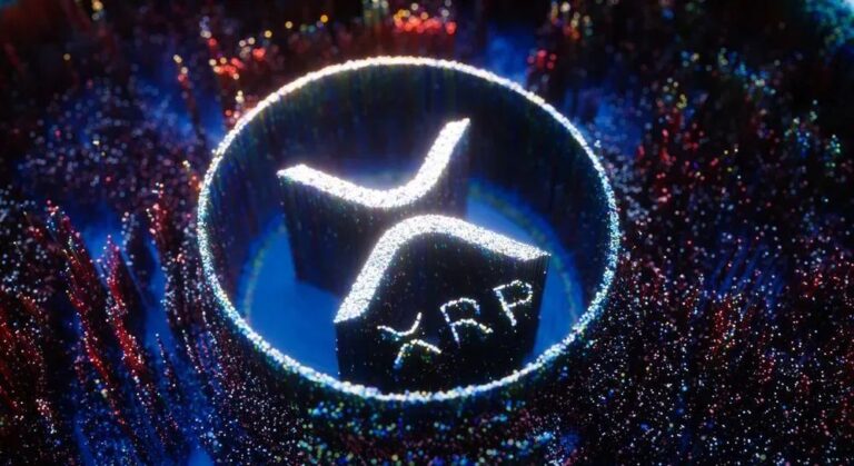 XRP-Münze auf einem aufsteigenden Kurs-Chart mit internationalen Börsen-Logos im Hintergrund