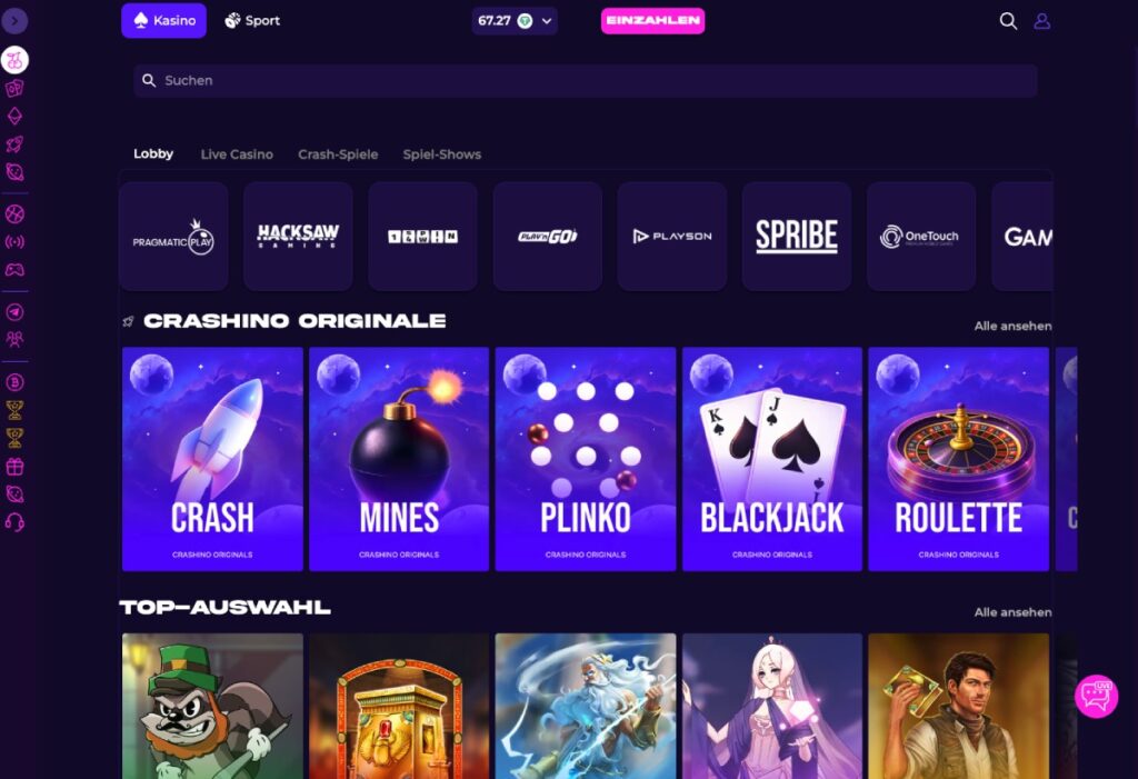 Screenshot des Krypto Casinos Crashino