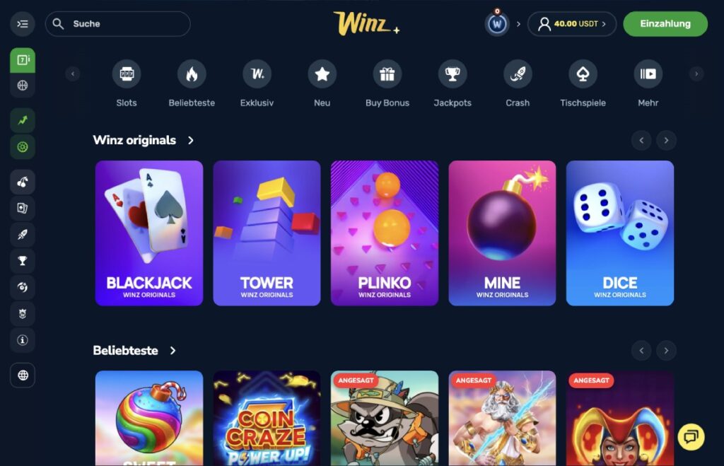 Screenshot der Spielumgebung bei Winz.io