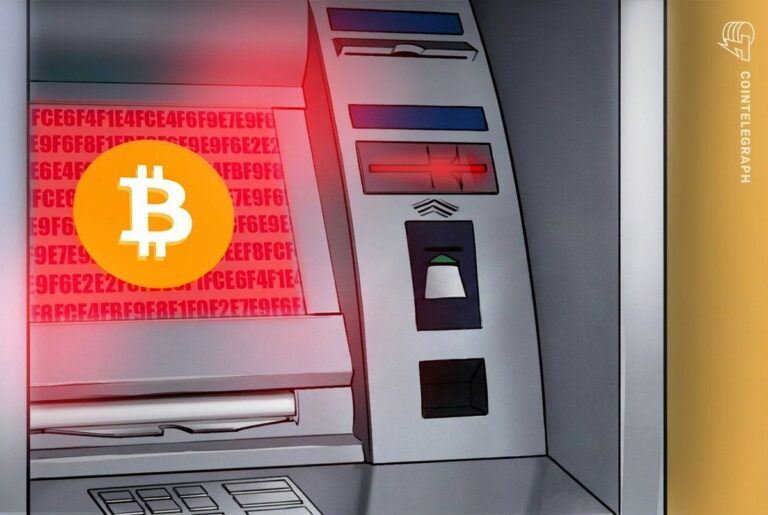 Ein abgeschalteter Bitcoin-Geldautomat mit einem amtlichen Warnschild zur staatlichen Regulierung