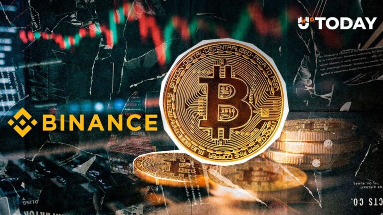 Binance-Logo vor einem steigenden Kurs-Chart und einer Bitcoin-Münze