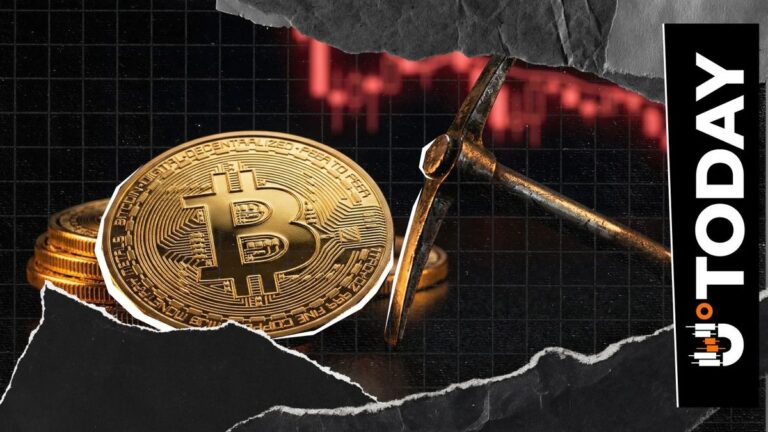 Bitcoin-Münze vor einem fallenden Kurs-Chart und abstrakter Mining-Hardware im Hintergrund