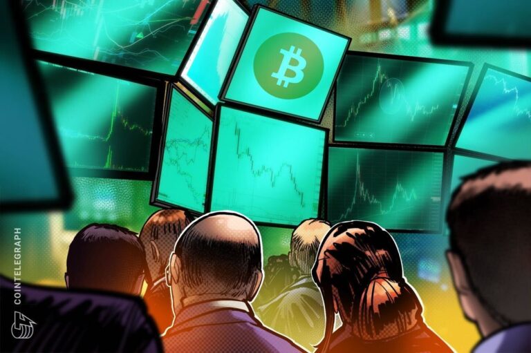 Steigender Bitcoin-Kurschart mit verschwommenen globalen Börsendaten im Hintergrund