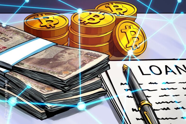 Eine Bitcoin-Münze neben japanischen Yen-Banknoten und einem Finanzchart