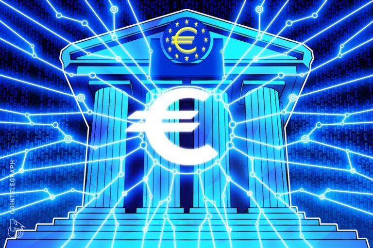 Symbolbild des digitalen Euro vor der Flagge der Europäischen Union im Kontrast zu einer Tether USDT Münze