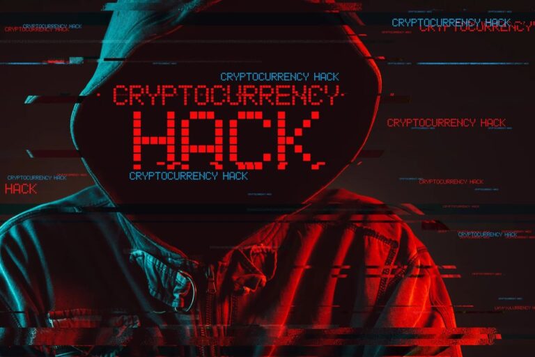 Hacker-Silhouette vor Ethereum-Logo und absteigendem Kurs-Chart