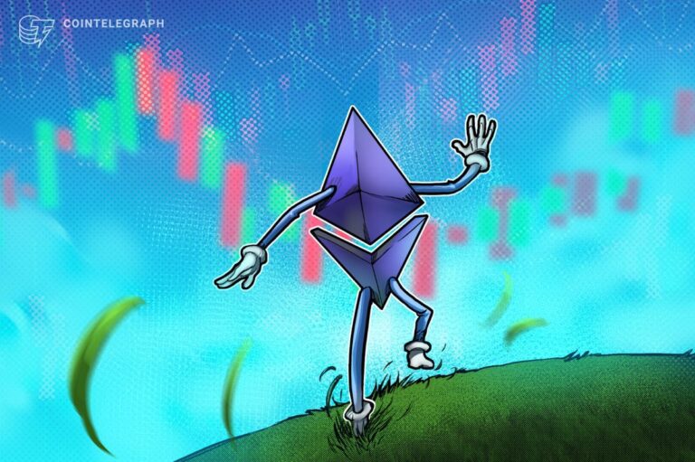 Eine glänzende Ethereum-Münze vor einem aufsteigenden Kurs-Chart und digitalen Token-Symbolen