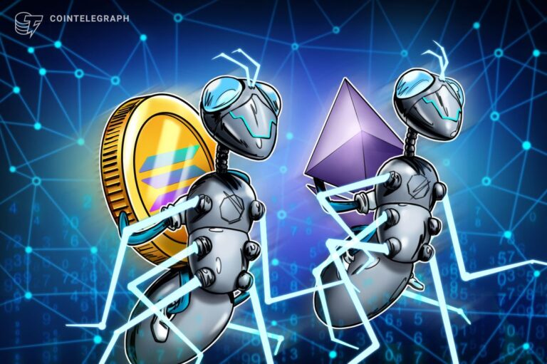 Ein Diagramm mit Kursverlusten neben den Logos von Ethereum und Solana