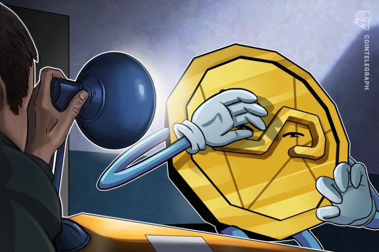 Das Logo der Financial Action Task Force vor einem digitalen Hintergrund mit einer Tether-Münze