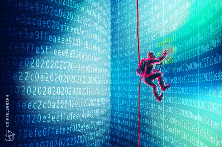Eine Hacker-Silhouette vor einem digitalen Code-Hintergrund mit dem Logo des Stablecoins Tether (USDT)