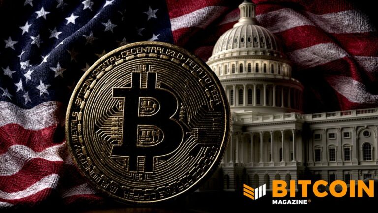 US-Kapitol im Hintergrund mit einer Bitcoin-Münze zur Symbolisierung der Krypto-Gesetzgebung