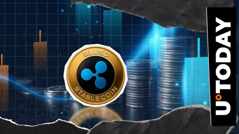 Ein digitaler Ripple USD Coin neben Logos von Google und Mastercard auf einem futuristischen Hintergrund