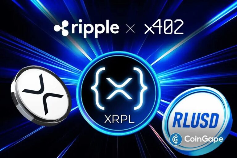 Ein leuchtendes XRP-Logo, das mit einem Netzwerk aus künstlicher Intelligenz und digitalen Zahlungsströmen verbunden ist