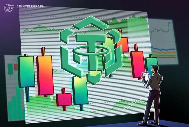 Ein goldenes Tether-Logo vor einem Finanzdiagramm, das Unternehmensanteile symbolisiert.