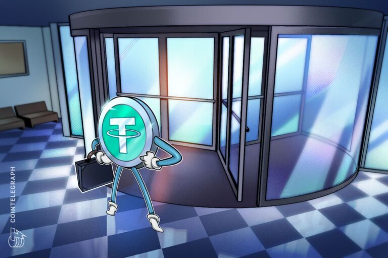 Tether-Logo (USDT) vor einem abstrakten Finanzchart und den Umrissen des afrikanischen Kontinents