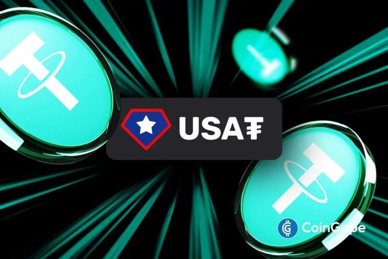 Tether-Logo vor dem Hintergrund eines Finanz-Charts und symbolischen Gehaltsabrechnungen