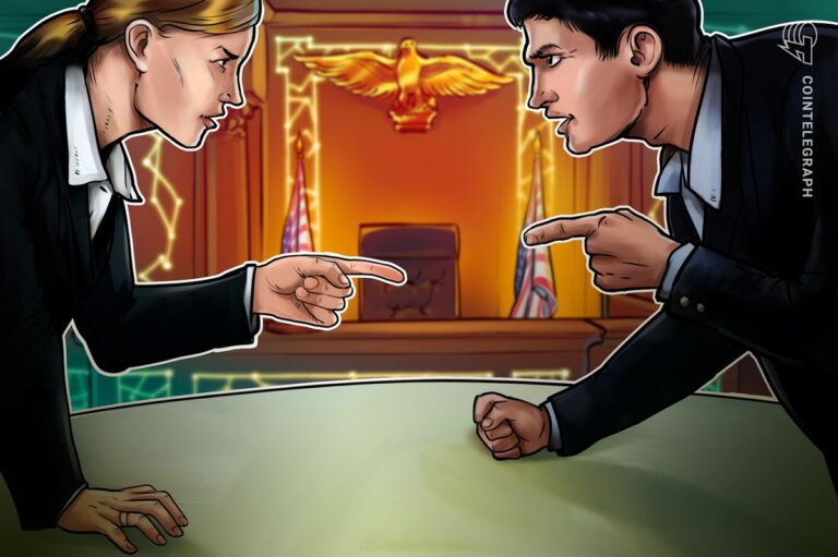 Ein traditionelles Bankgebäude spiegelt sich in einer digitalen Stablecoin-Münze.
